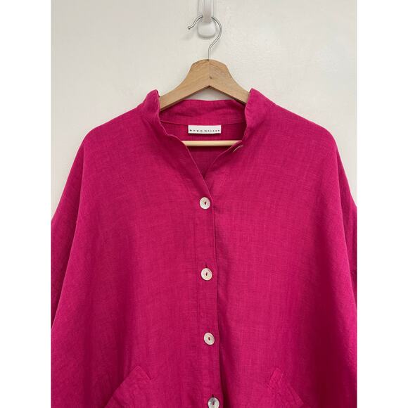 Bryn Walker Danuta Linen Jacket Lagenlook Boxy Oversized Mandarin Collar- Medium - Picture 4 of 10